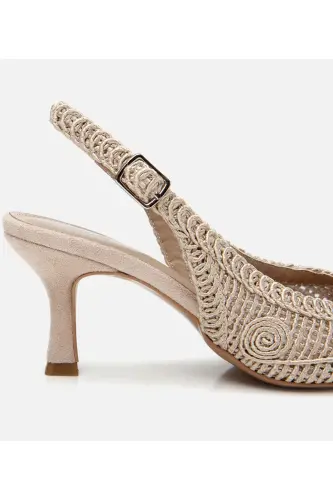 Women's Beige Patterned Open Back Heels - 6