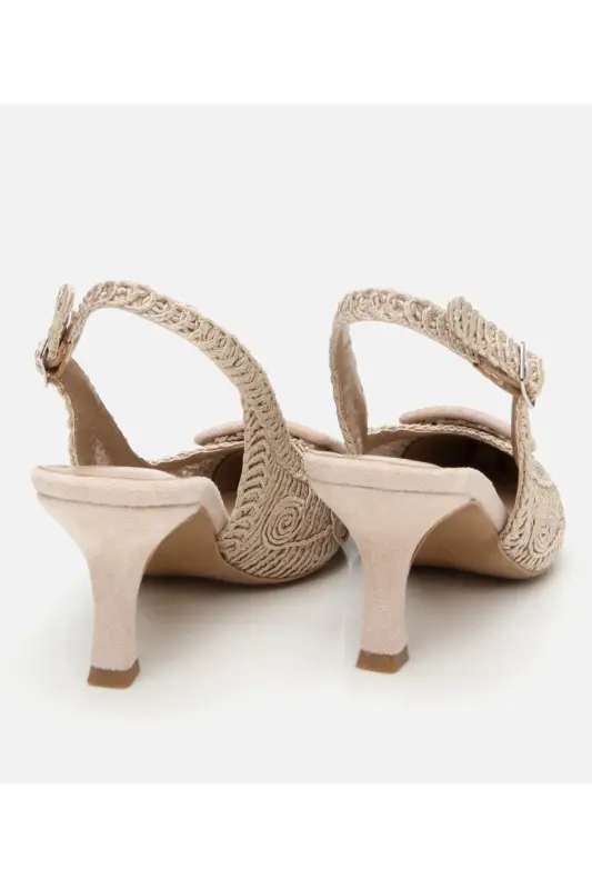 Women's Beige Patterned Open Back Heels - 7