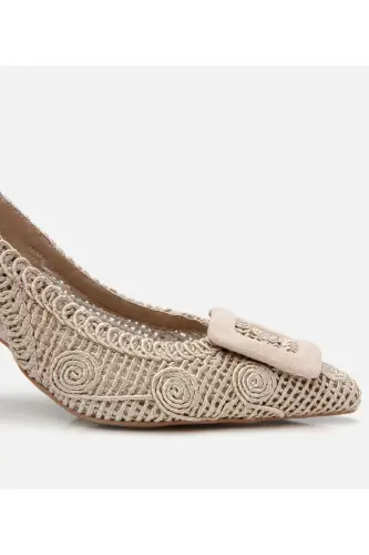 Women's Beige Patterned Open Back Heels - 8