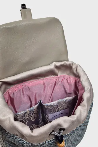 Women's Beige Pink Handmade Backpack-BeigePink - 4