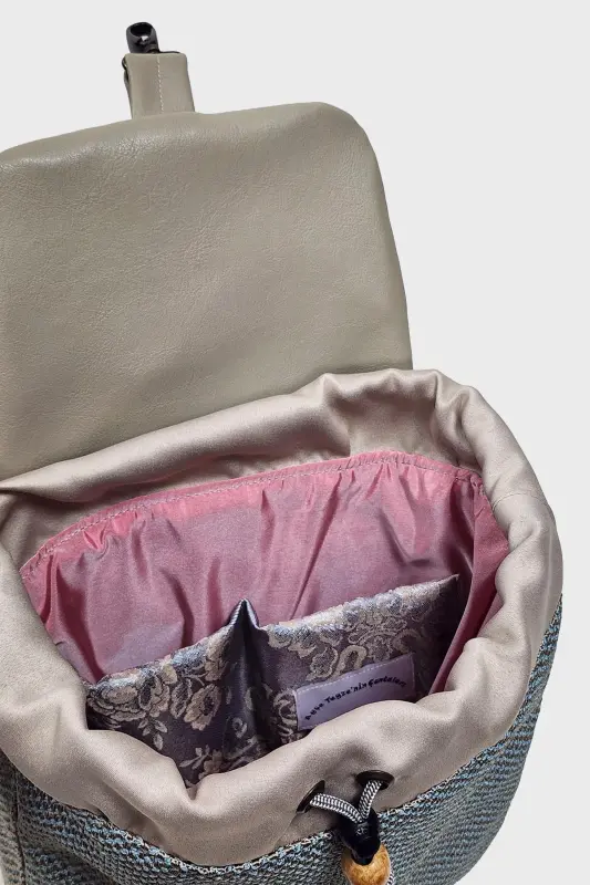 Women's Beige Pink Handmade Backpack-BeigePink - 4