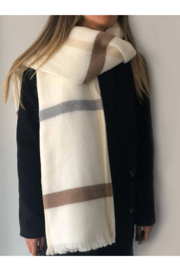 Women's Beige Plaid Scarf - 1