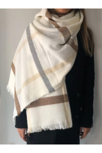 Women's Beige Plaid Scarf - 2