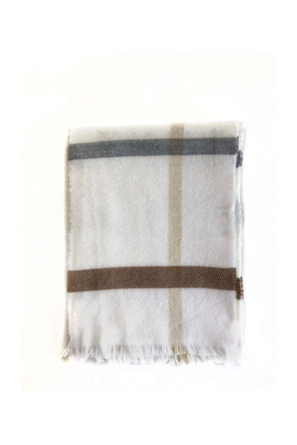 Women's Beige Plaid Scarf - 3