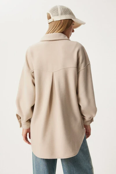 Women's Beige Pocket Cashmere Shirt Jacket NV00071 - 6