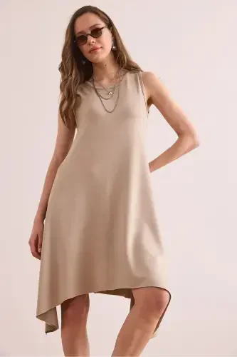 Women's Beige Soft Touch Sleeveless Bell Dress ELB-190 - 4