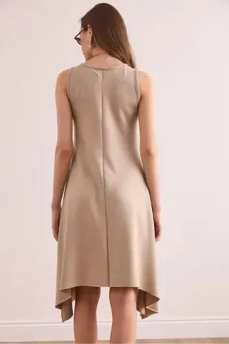 Women's Beige Soft Touch Sleeveless Bell Dress ELB-190 - 6