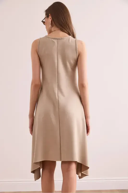 Women's Beige Soft Touch Sleeveless Bell Dress ELB-190 - 6
