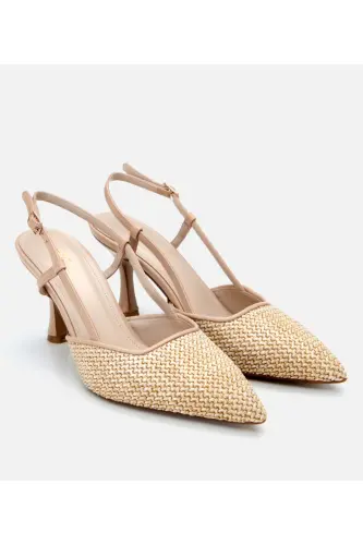 Women's Beige Straw Detailed Backless Stiletto - Hotiç (1)