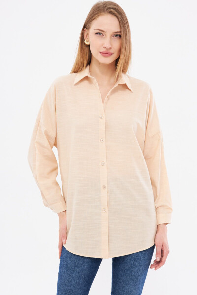 Women's Beige Striped Oversized Long Basic Shirt ARM-23Y001129 - 2