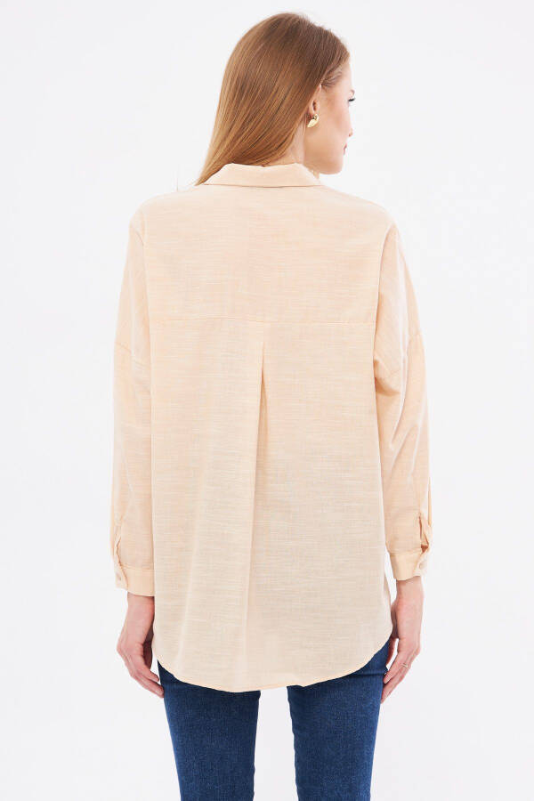 Women's Beige Striped Oversized Long Basic Shirt ARM-23Y001129 - 5