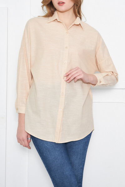 Women's Beige Striped Oversized Long Basic Shirt ARM-23Y001129 - 6