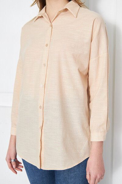 Women's Beige Striped Oversized Long Basic Shirt ARM-23Y001129 - 7