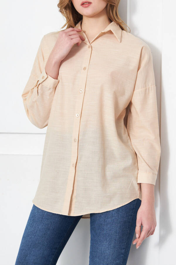 Women's Beige Striped Oversized Long Basic Shirt ARM-23Y001129 - 8