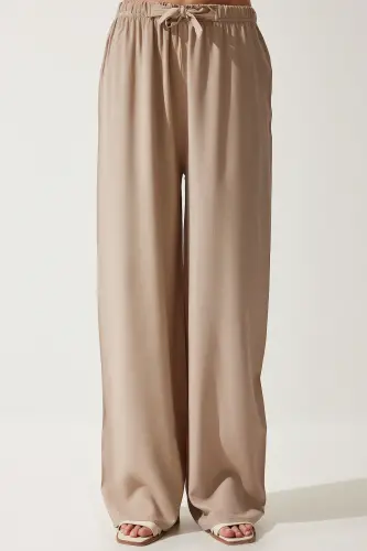 Women's Beige Summer Viscose Palazzo Pants EN00610-Beige - 3