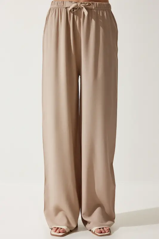 Women's Beige Summer Viscose Palazzo Pants EN00610-Beige - 3
