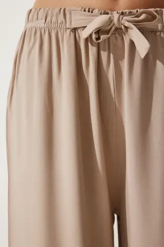 Women's Beige Summer Viscose Palazzo Pants EN00610-Beige - 4