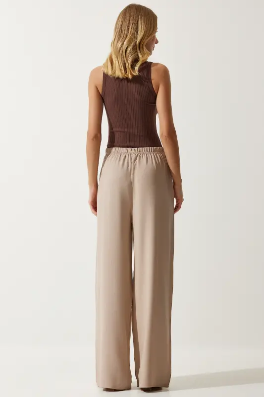 Women's Beige Summer Viscose Palazzo Pants EN00610-Beige - 5