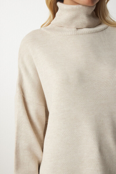 Women's Beige Turtleneck Oversize Knit Sweater BV0008 - 6