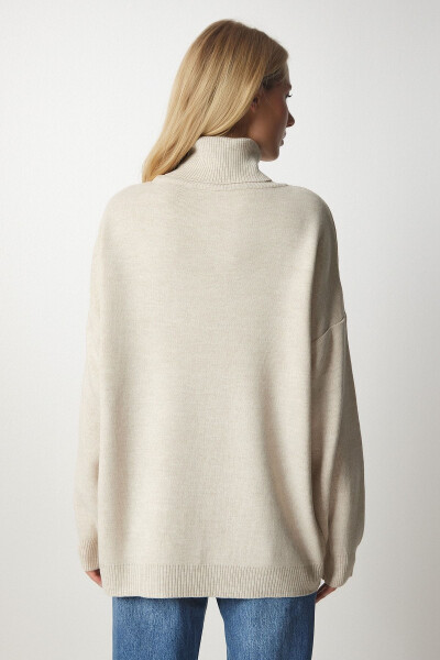 Women's Beige Turtleneck Oversize Knit Sweater BV0008 - 7