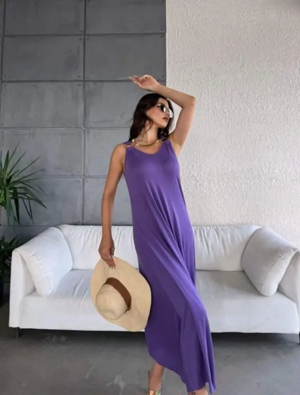 Women's Bell Weave Fabric V-Neck Asymmetric Cut Dress - 4