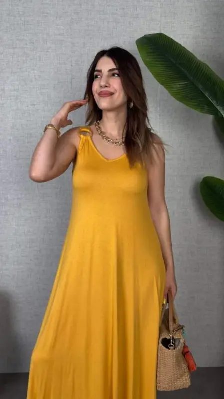 Women's bell Weave Fabric V Neck Asymmetric Cut Dress - 3