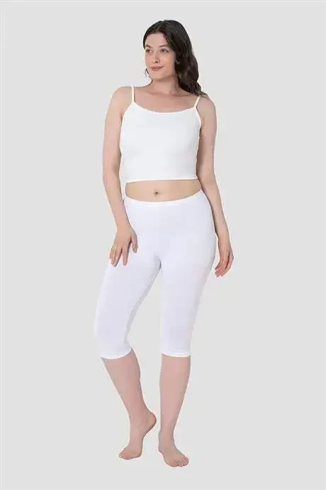 Women's Below Knee Capri Length Knitted Leggings White - Black 2-Pack - 5