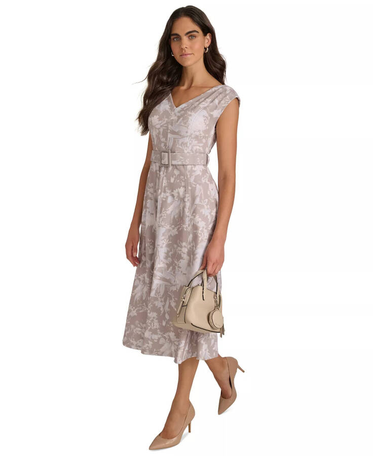 Women's Belted Cap-Sleeve Midi Dress Oyster Multi - 12