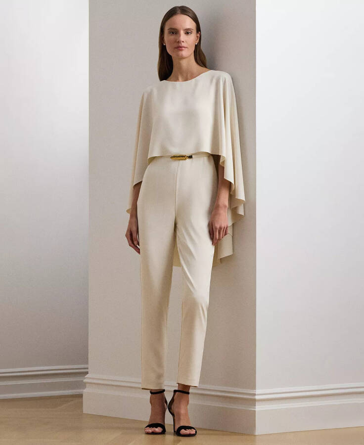 Women's Belted Cape Georgette Jumpsuit Mascrapone Cream - 1