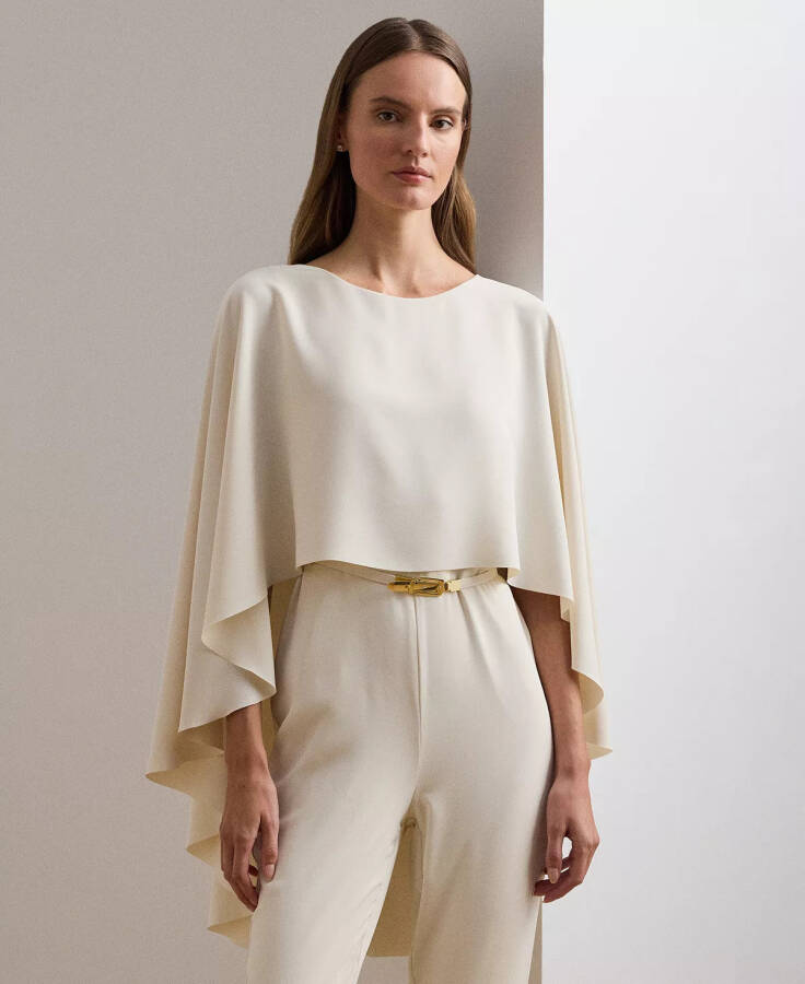 Women's Belted Cape Georgette Jumpsuit Mascrapone Cream - 3