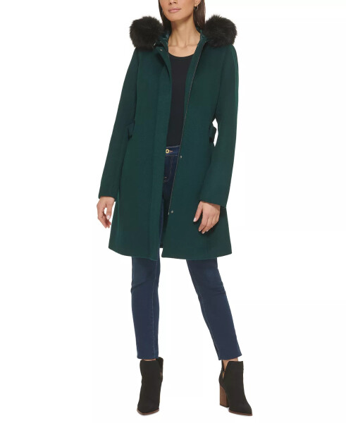 Women's Belted Faux-Fur-Trim Hooded Coat Forest - 5