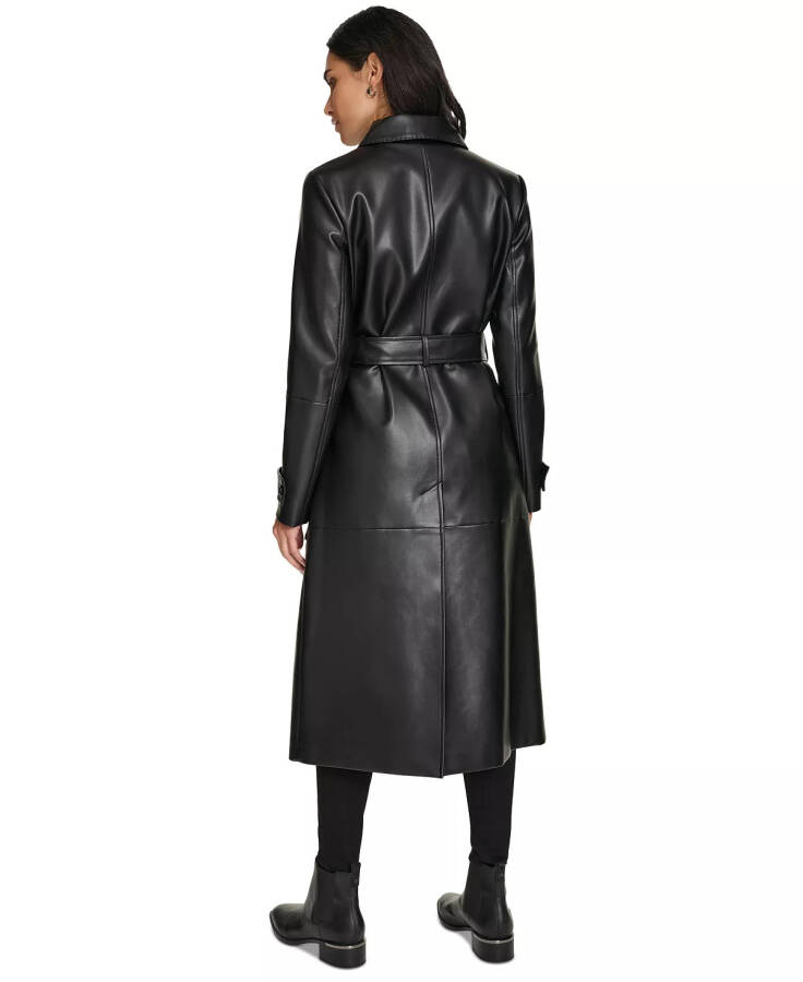 Women's Belted Faux-Leather Trench Coat Black - 2