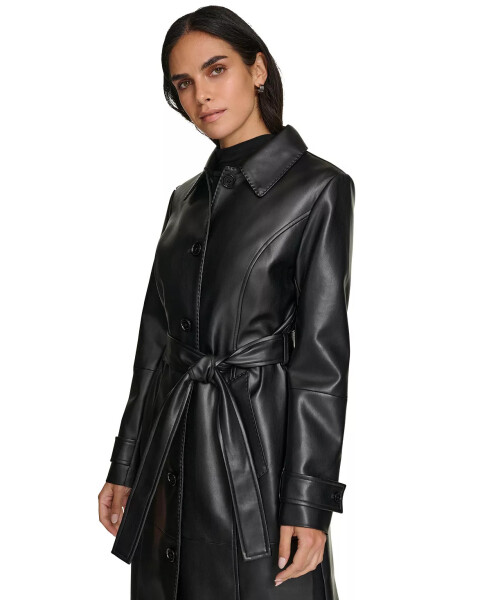 Women's Belted Faux-Leather Trench Coat Black - 3