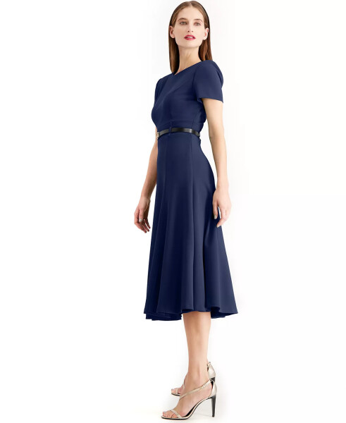 Women's Belted Fit & Flare Midi Dress Indigo - 10