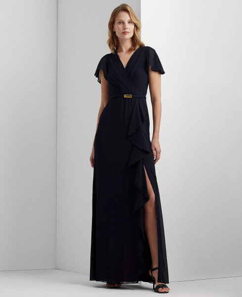 Women's Belted Flutter-Sleeve Gown Lighthouse Navy - 1