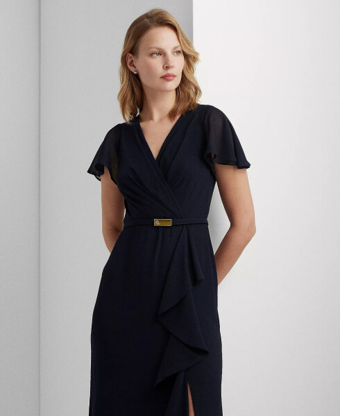 Women's Belted Flutter-Sleeve Gown Lighthouse Navy - 3