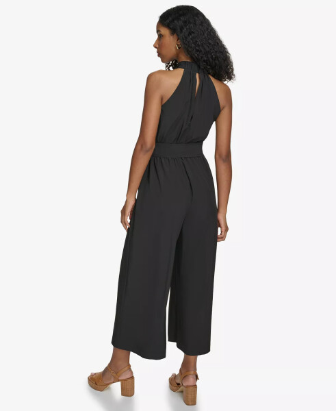 Women's Belted Halter-Neck Straight-Leg Jumpsuit Black - 2