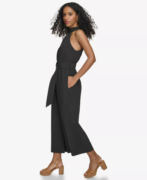 Women's Belted Halter-Neck Straight-Leg Jumpsuit Black - 3