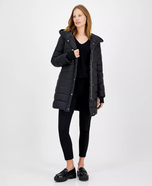 Women's Belted Hooded Puffer Coat, Created for Modazone Black - 1