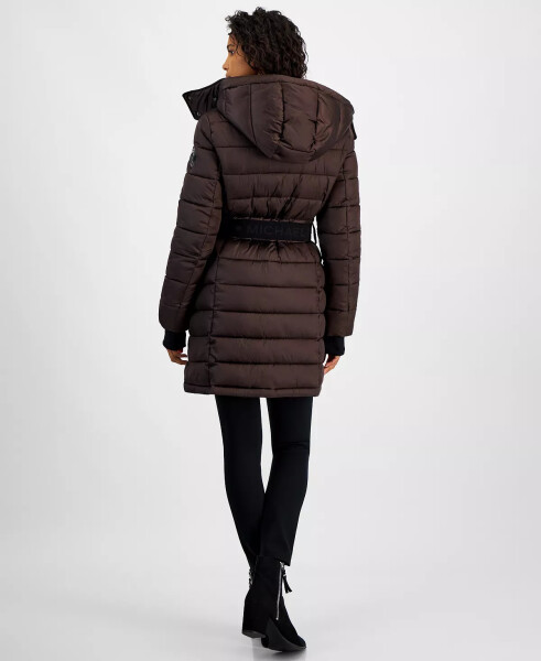 Women's Belted Hooded Puffer Coat, Created for Modazone Chocolate - 2