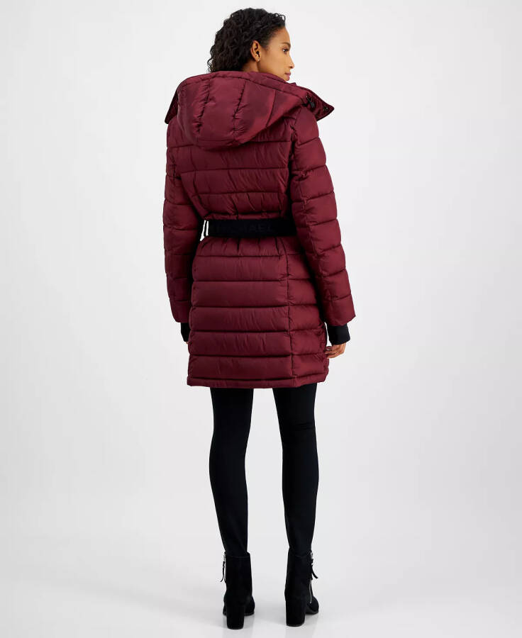 Women's Belted Hooded Puffer Coat, Created for Modazone Dark Brandy - 2