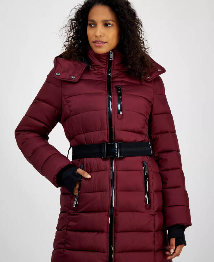 Women's Belted Hooded Puffer Coat, Created for Modazone Dark Brandy - 4