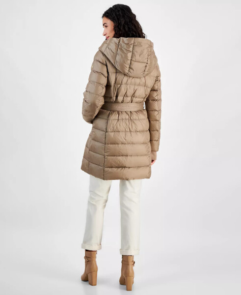 Women's Belted Hooded Puffer Coat, Created for Modazone Taupe - 2