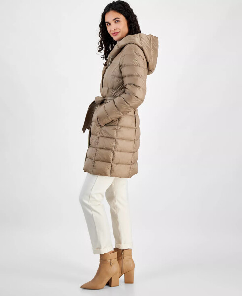 Women's Belted Hooded Puffer Coat, Created for Modazone Taupe - 3