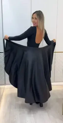 Women's Belted Long Leather Skirt - BÜYÜKBEDENIZ (1)