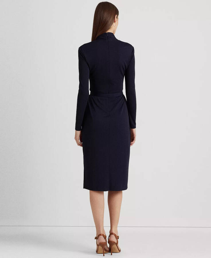 Women's Belted Mockneck Long-Sleeve Stretch Jersey Dress Lighthouse Navy - 2