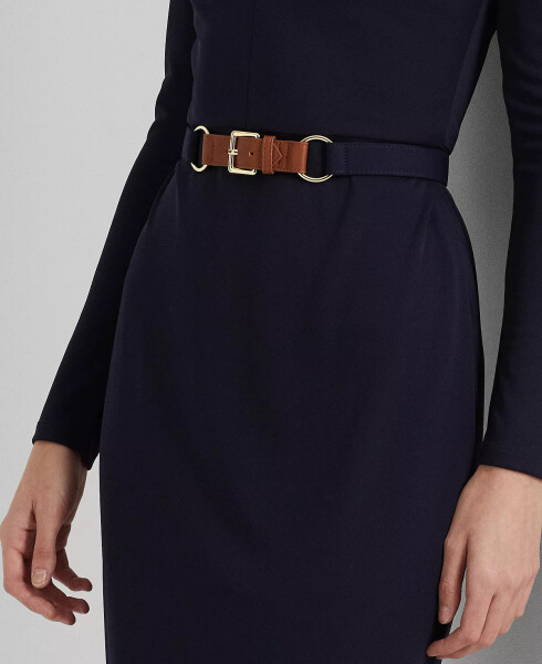 Women's Belted Mockneck Long-Sleeve Stretch Jersey Dress Lighthouse Navy - 3