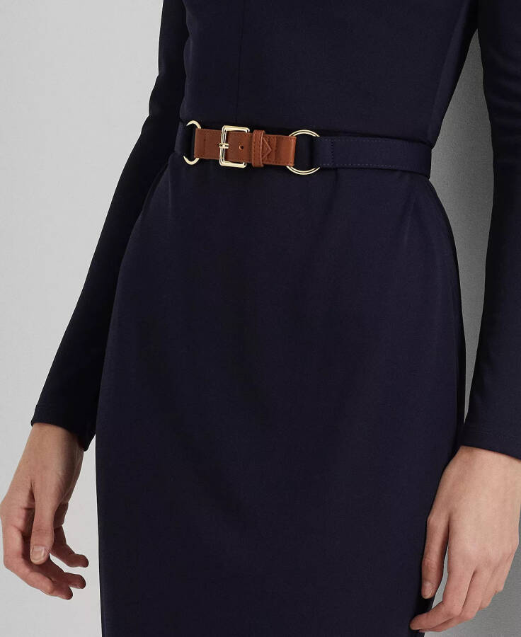 Women's Belted Mockneck Long-Sleeve Stretch Jersey Dress Lighthouse Navy - 3