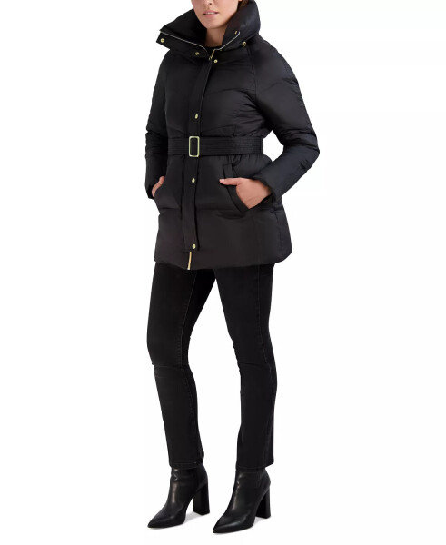 Women's Belted Pillow-Collar Puffer Coat Black - 2