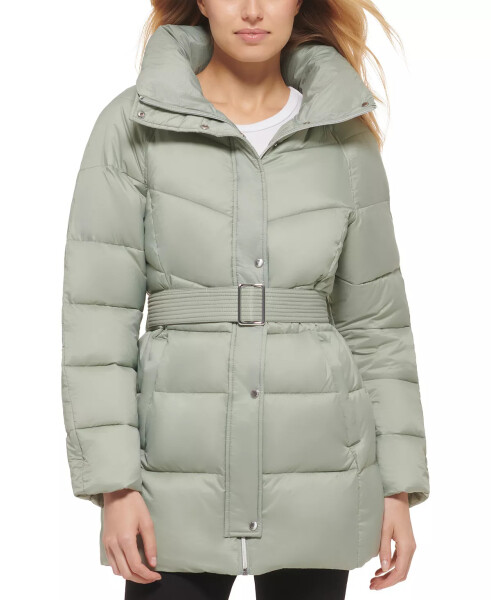 Women's Belted Pillow-Collar Puffer Coat Sage - 1